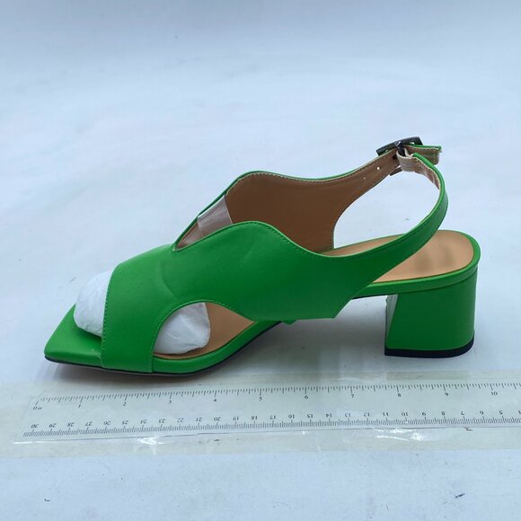 Green Matte Square Peep Toe Block Heel Slingback Sandal Chunky Heel Sandals - Picture 2 of 9